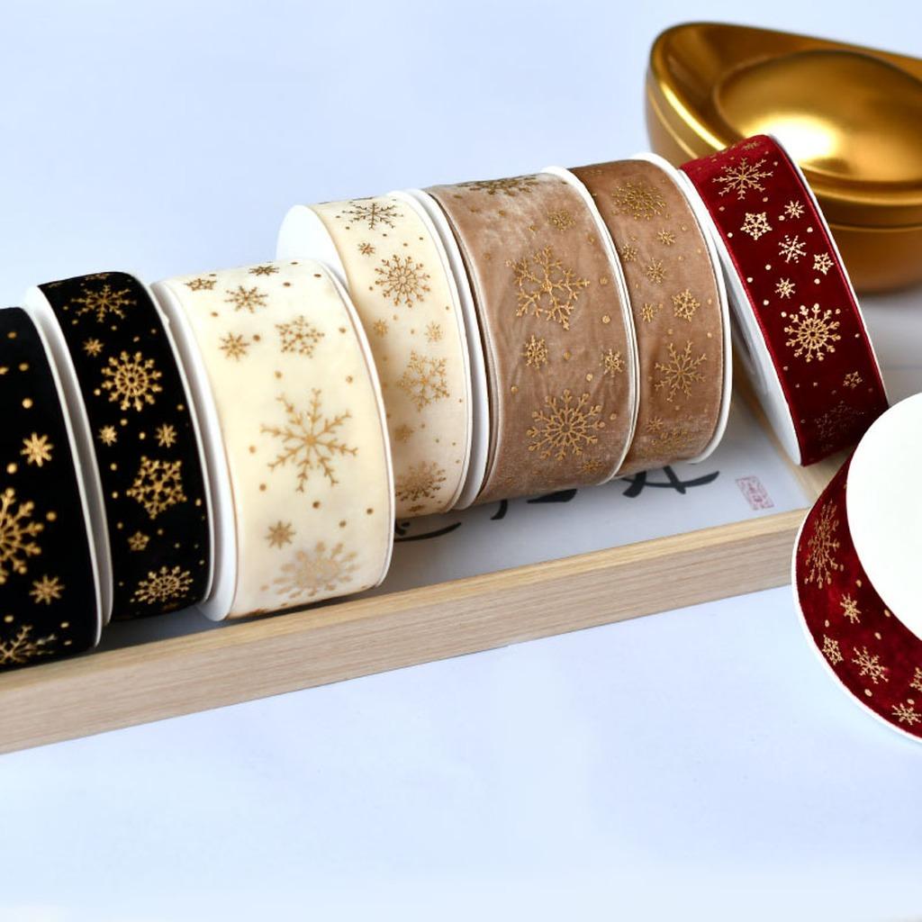 Flocked Velvet Ribbon Festive Gold Foil Printed Ribbon Christmas Velvet Ribbon Classic For Cake Packaging Wedding Event Bow