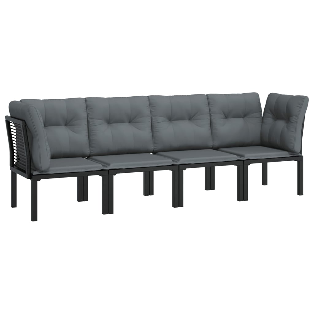 4 Piece Garden Lounge Set In Black and Grey Poly Rattan