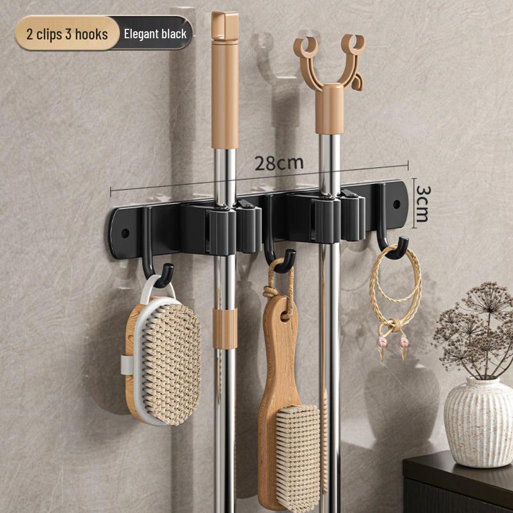 Stainless Steel No-Drill Mop & Broom Wall Mount Hanger