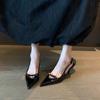 2024 spring and summer new elegant bow pointed heel women's shoes Korean version temperament bag head sandals