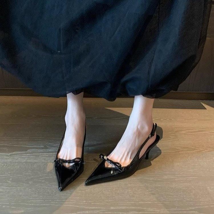 2024 spring and summer new elegant bow pointed heel women's shoes Korean version temperament bag head sandals