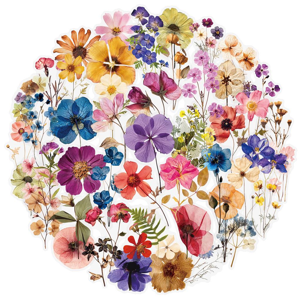 50pcs Transparent PET Flower Stickers Handbooks Tablets Phone Water Cups Decor Stationary Notebook Sticker