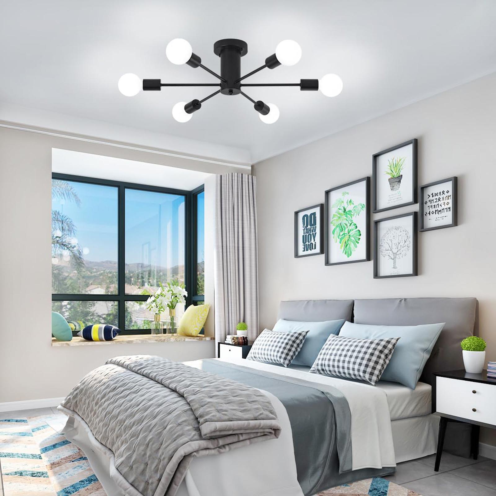 

6 Lights Modern Chandelier Ceiling Light Black Industrial Semi Flush Mount Celing Light Fixture for Bedroom Dining Room чёрный