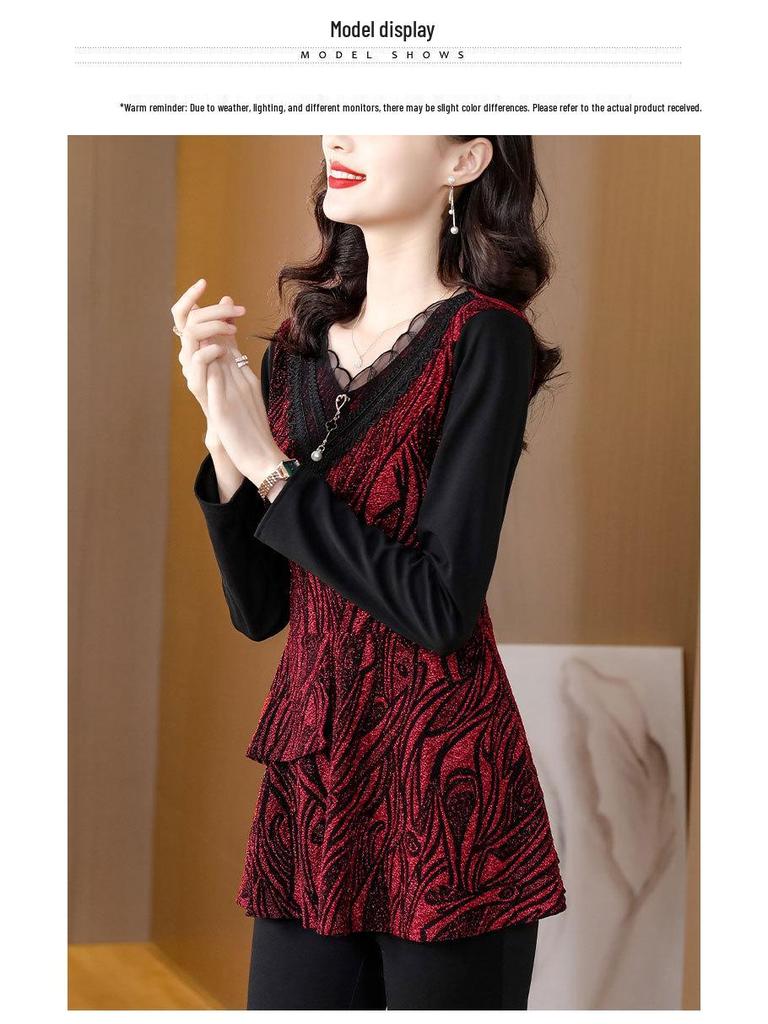 Fleece-Lined Slimming Plus Size Mid-Length Top - Autumn/Winter 2024 Korean Style