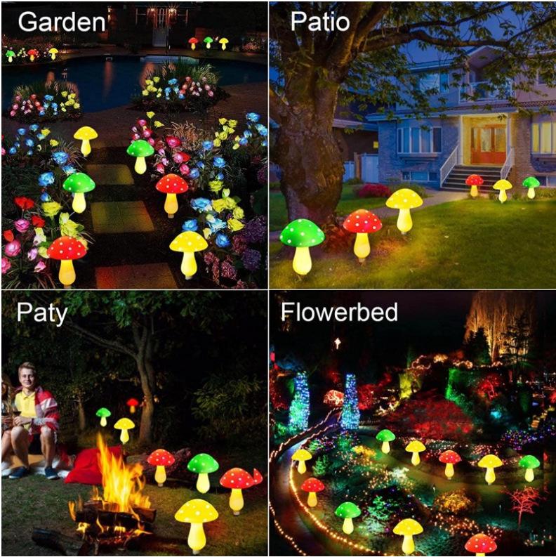 Waterproof Outdoor Solar Mushroom LED String Lights for Garden, Patio, Christmas, and Holidays with Fairy Lights and Ground Stakes