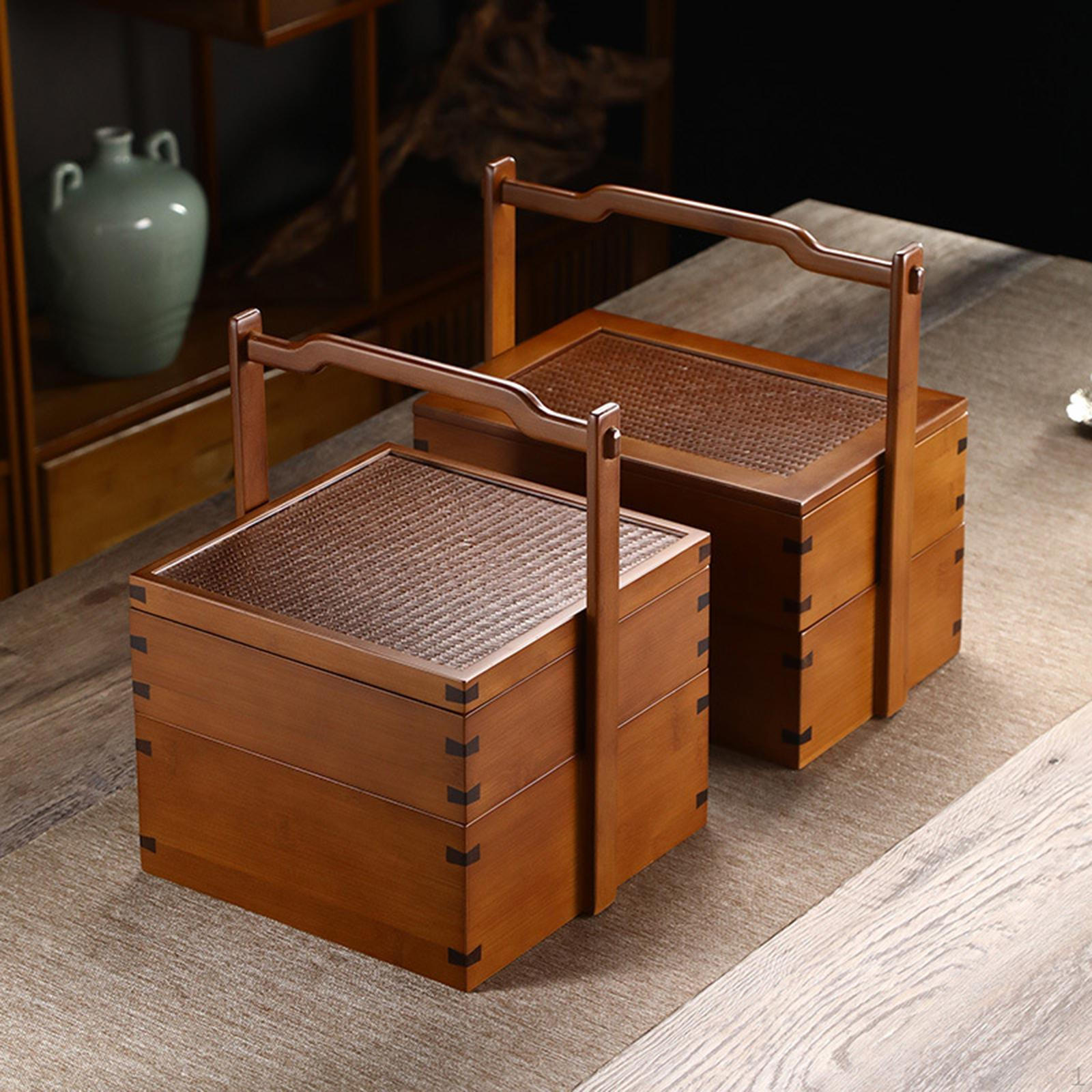 

Бамбуковый ящик для хранения продуктов, корзина для пикника, переносной контейнер, подарочная упаковка с крышкой для L