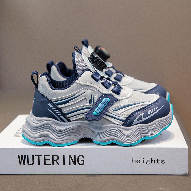 New Popular Autumn Child Sneakers Fashion Leather Surface Comfort Boy Shoes Rotating Buttons Versatile Thick Soled Casual Shoe
