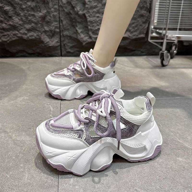 Purple thick-soled inner height-increasing dad shoes  shoes autumn new mesh breathable versatile sneakers