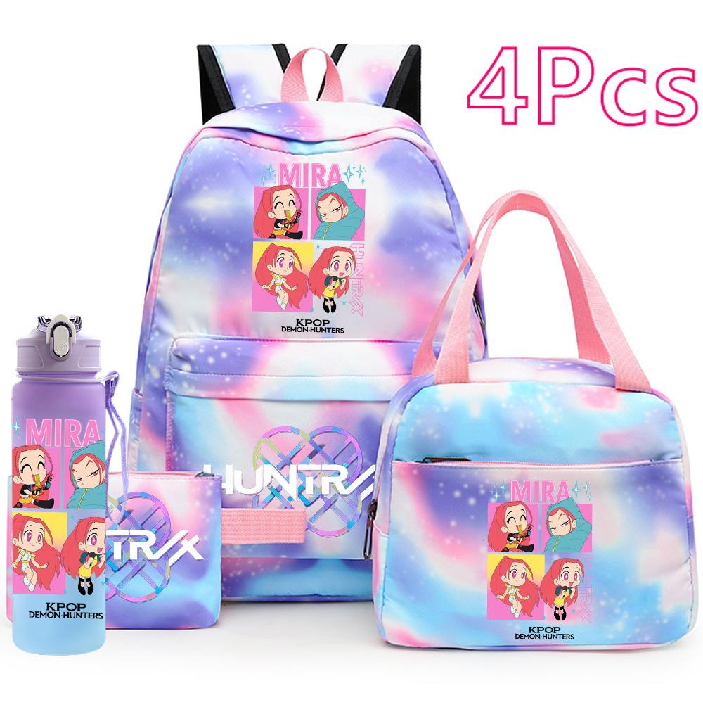 4Pcs/set K-Pop Printed Backpack Handbag Pencil Case with 750Ml Water Bottler for Teenager Boy Girl Schoolbag Large Capacity Waterproof Bookbag Mochila
