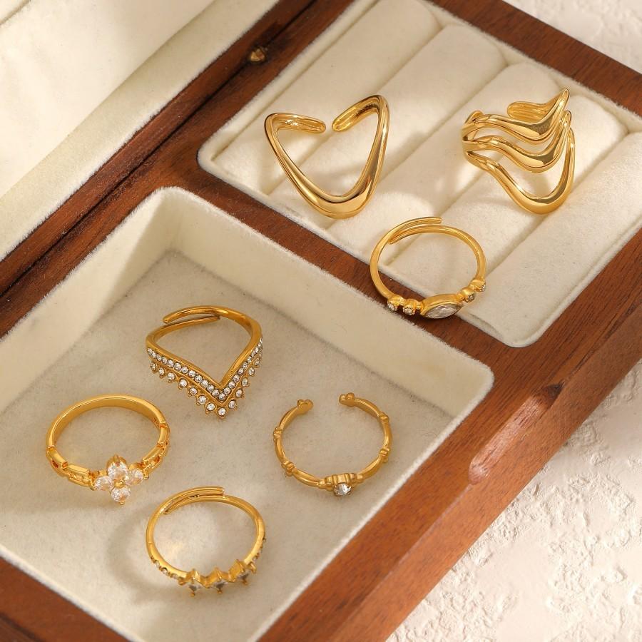 Geometric Stainless Steel Adjustable Ring With Diamonds For Women And Modern Fashion