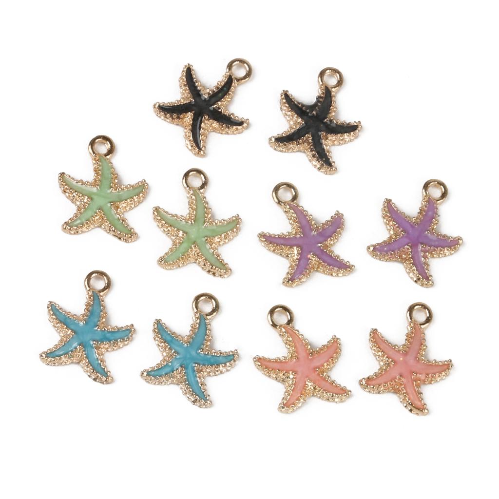 9-12Pcs Multi-Styles Starfish Shell Conch Crown Enamel Charms Pendant For Jewelry Making DIY Bracelet Necklace