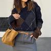 Womens Casual Argyle Print Color Block Crew Neck Long Sleeve Sweater
