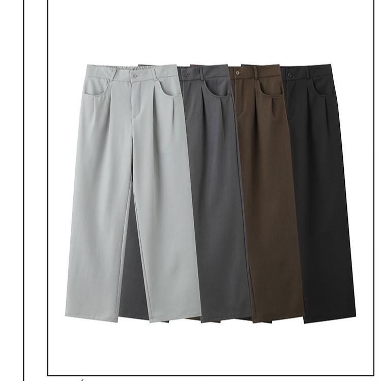 Trendy Men's Slim-Fit Straight or Wide-Leg Trousers - Solid Colors, Spring/Autumn Style