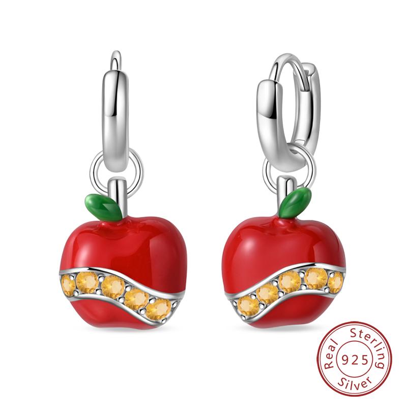 New 925 Silver Bee Butterfly Pink Lily Lotus Earrings For Women Cherry Apple Strawberry Ear Studs Elegant Party Jewelry