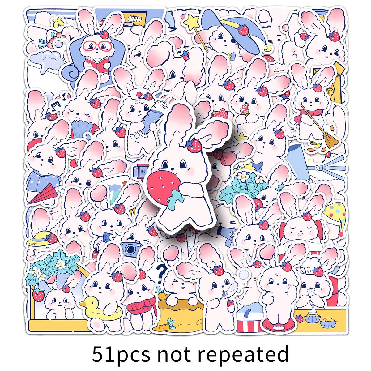 

51 милая водонепроницаемая наклейка с клубничным кроликом для журналов и чехлов для телефонов