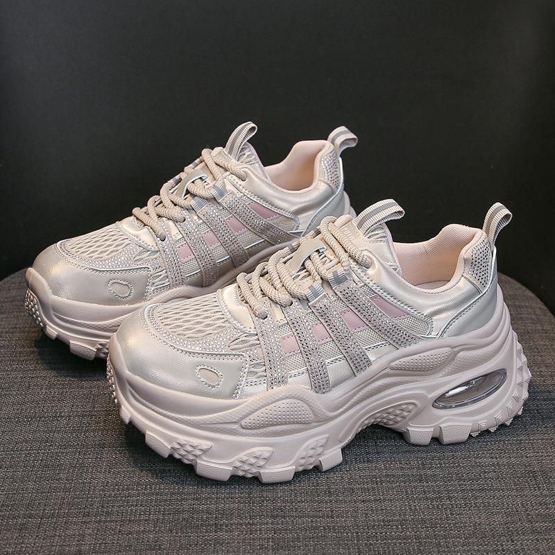 2025 spring and summer new 8cm small muffin mesh breathable dad shoes women's fashion versatile air cushion casual shoes
