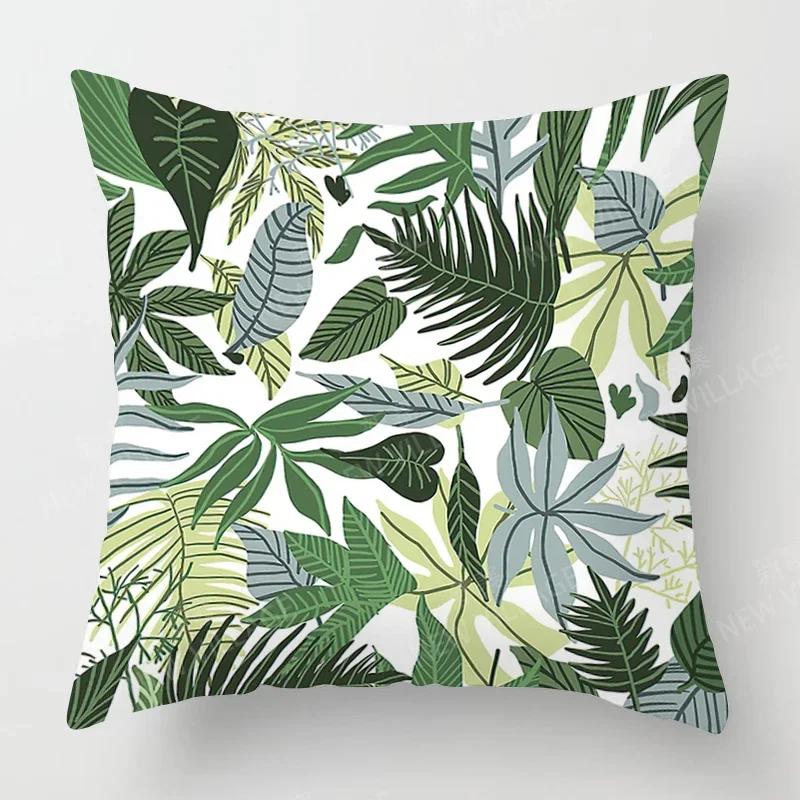 Nordic Fall Home Decor Autumn Throw Pillow Case Sofa Cushion Cover Modern Plant Green Leaf