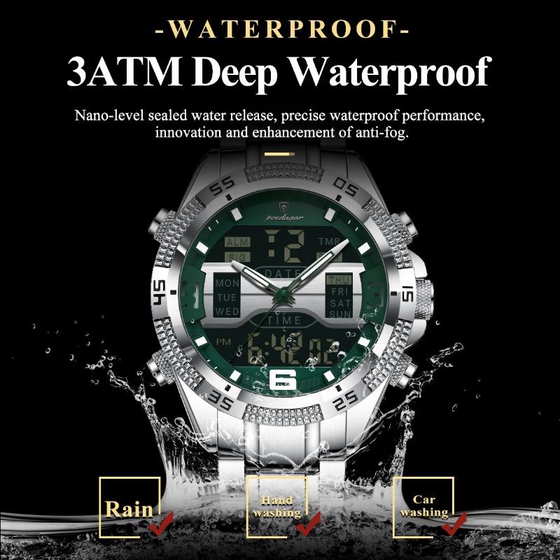 POEDAGAR Sports Luxury Man Wristwatch Dual Time Display Digital Week Date LED Luminous Men Watch Electronic Quartz Watches