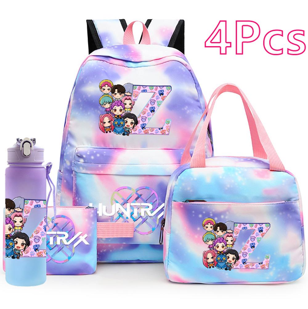 4Pcs/set K-Pop Printed Backpack Handbag Pencil Case 750Ml Water Bottler for Teenager Boy Girl Schoolbag Large Capacity Waterproof Bookbag Kid Gift