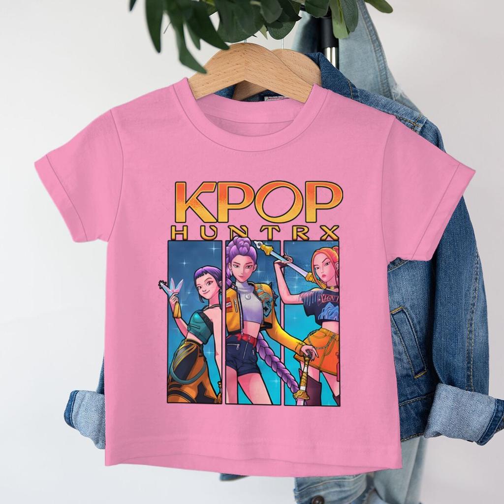 Anime KPop Demon Hunters Huntr/x T-shirts Children Boys Girls Summer Casual Short Sleeve Tops Cartoon KPop Demon Hunters T Shirt