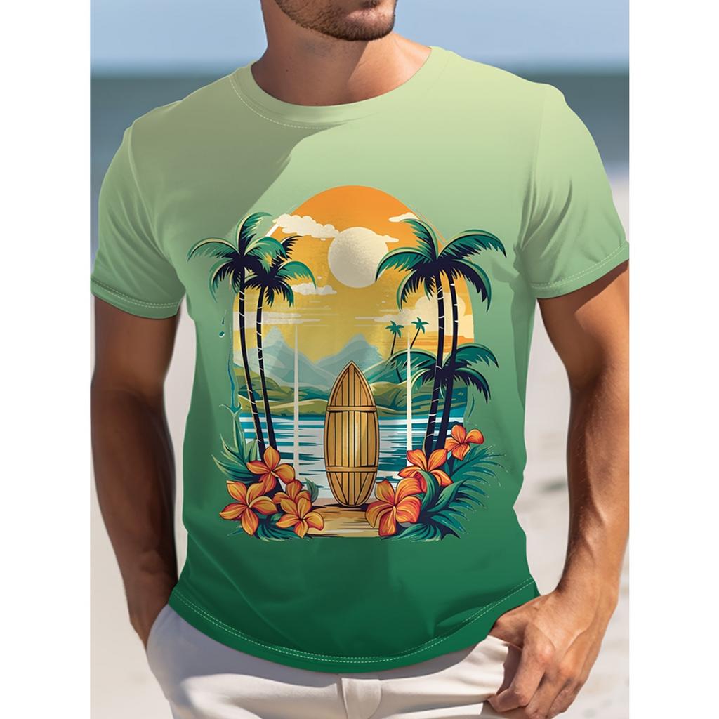 Hawaiian Men's Crew-neck T-shirt Summer Outdoor Vacation Men's Casual Short-sleeved Top Beach Party  Daily Fashion T-shirt