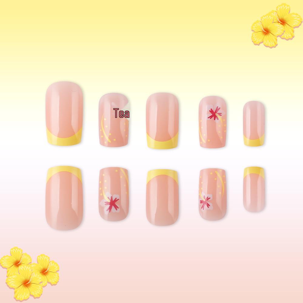 2026 Yellow Glossy Flower Wearable Nails - 24 Detachable Fresh & Versatile French Nail Art Pieces