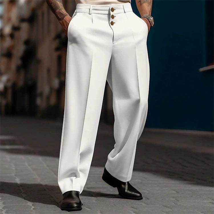 Men's Formal Button Solid Color Loose Straight Tube Comfortable Outdoor Daily Fashion Trousers