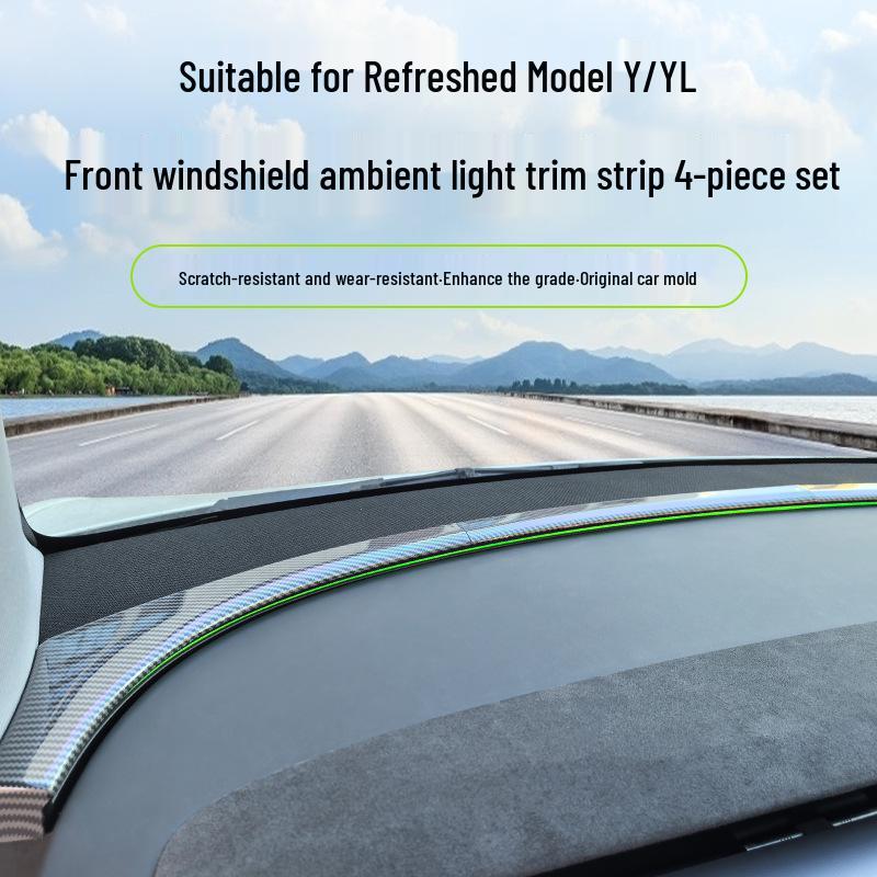 

Tesla Model Y/YS/YL Front Windshield Ambient Light Trim Set (4-Piece) Matte Black - 2025-2026