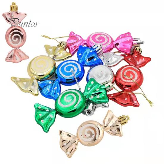 6Pcs Christmas Candy Pendants Hanging Decorations Lanyard Design Bright Color Xmas Tree Candy Ornaments