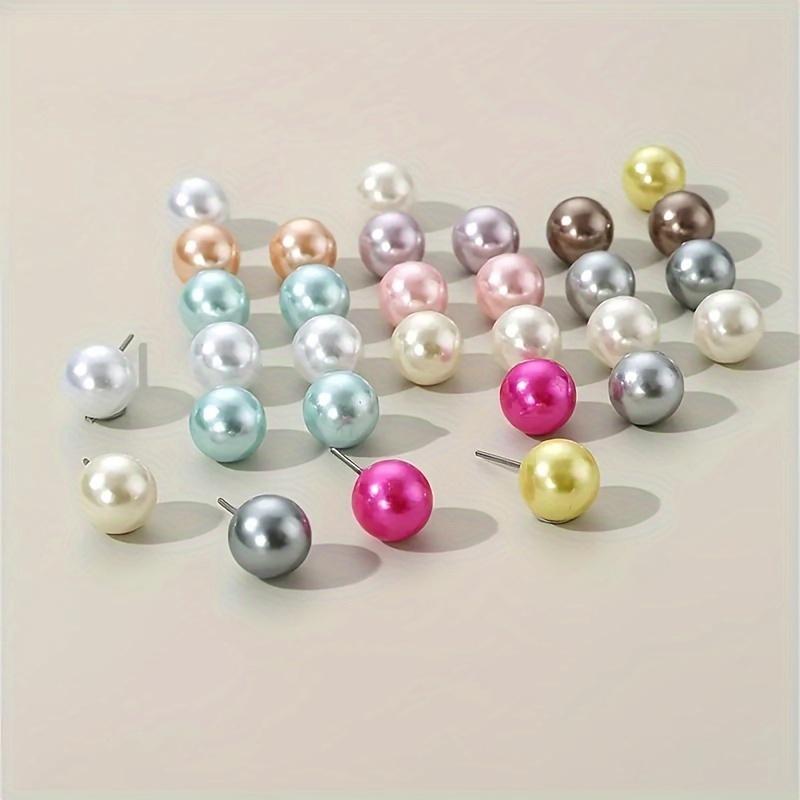 15 Pairs Elegant Colored Imitation Zircon Stud Earrings Korean Charm Ball Bead Earrings Women's High-end Banquet Zircon Gifts