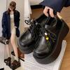 Muffin Platform Lace-up Small Leather Shoes Women's 2025 Autumn New Retro British Style Commuter Loafers Black Women's Shoes