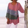 Art Print V Neck Loose Casual Women Long Sleeve Top Irregular Hem