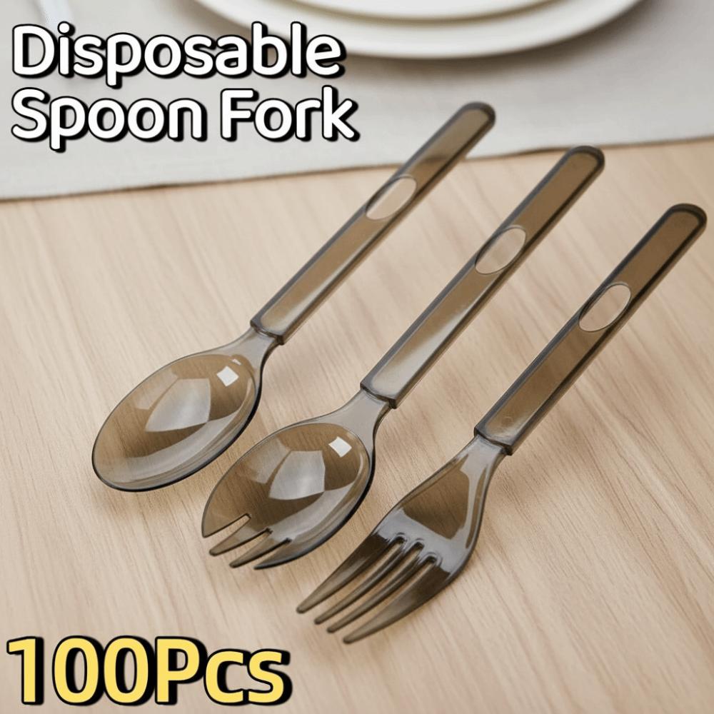 100Pcs Eco-Friendly Ice Cream Spoons Transparent Plastic Spoon  Outdoor Camping