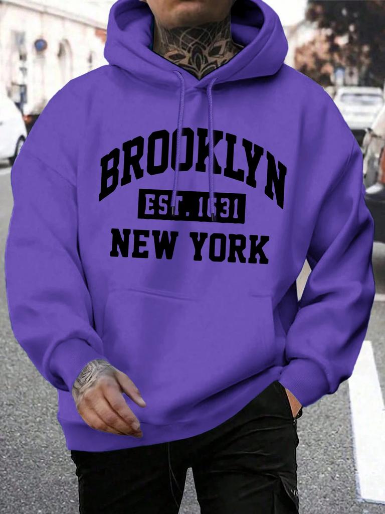 Men's Autumn and Winter Casual Fashion Trend Beooklyn Est 1631 New York Print Hoodie