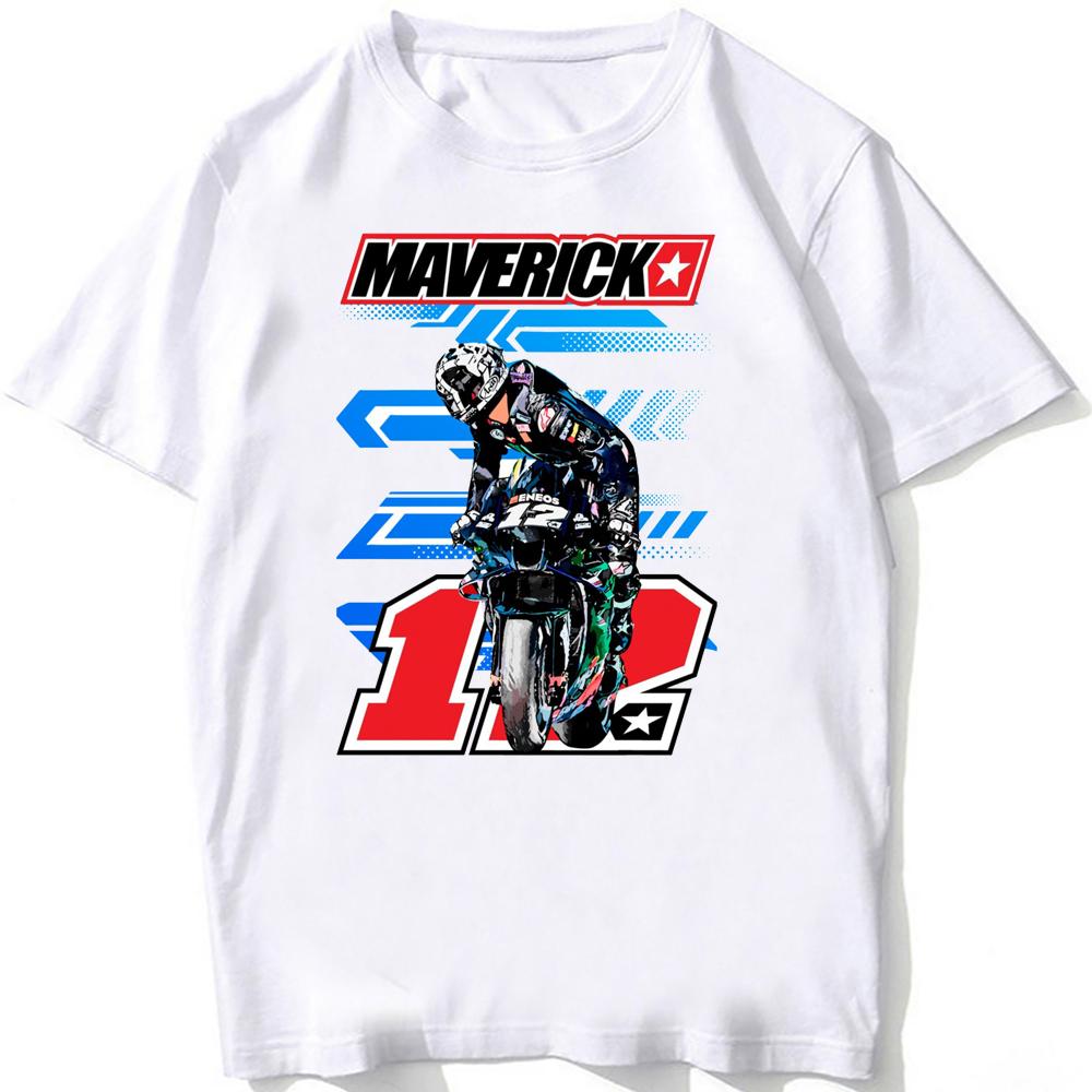 Nuova Maglietta Estiva Unisex a Manica Corta Maverick Vinales 12 Gp Race Riding Sportiva per Ragazzo Hip Hop Casual Top Bianchi Magliette da Motociclista