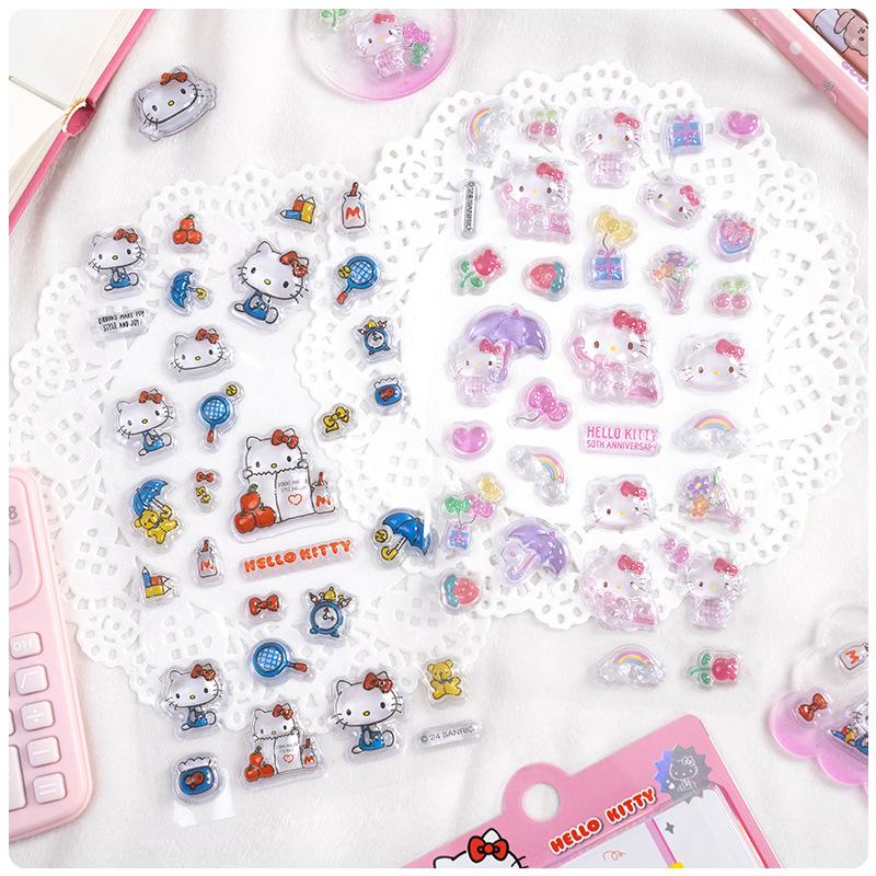 2pcs Kawaii Hello Kitty 3d Embossed Crystal Sticker Waterproof Diy Mobile Phone Case Decoration Sticker Hand Account Sticker