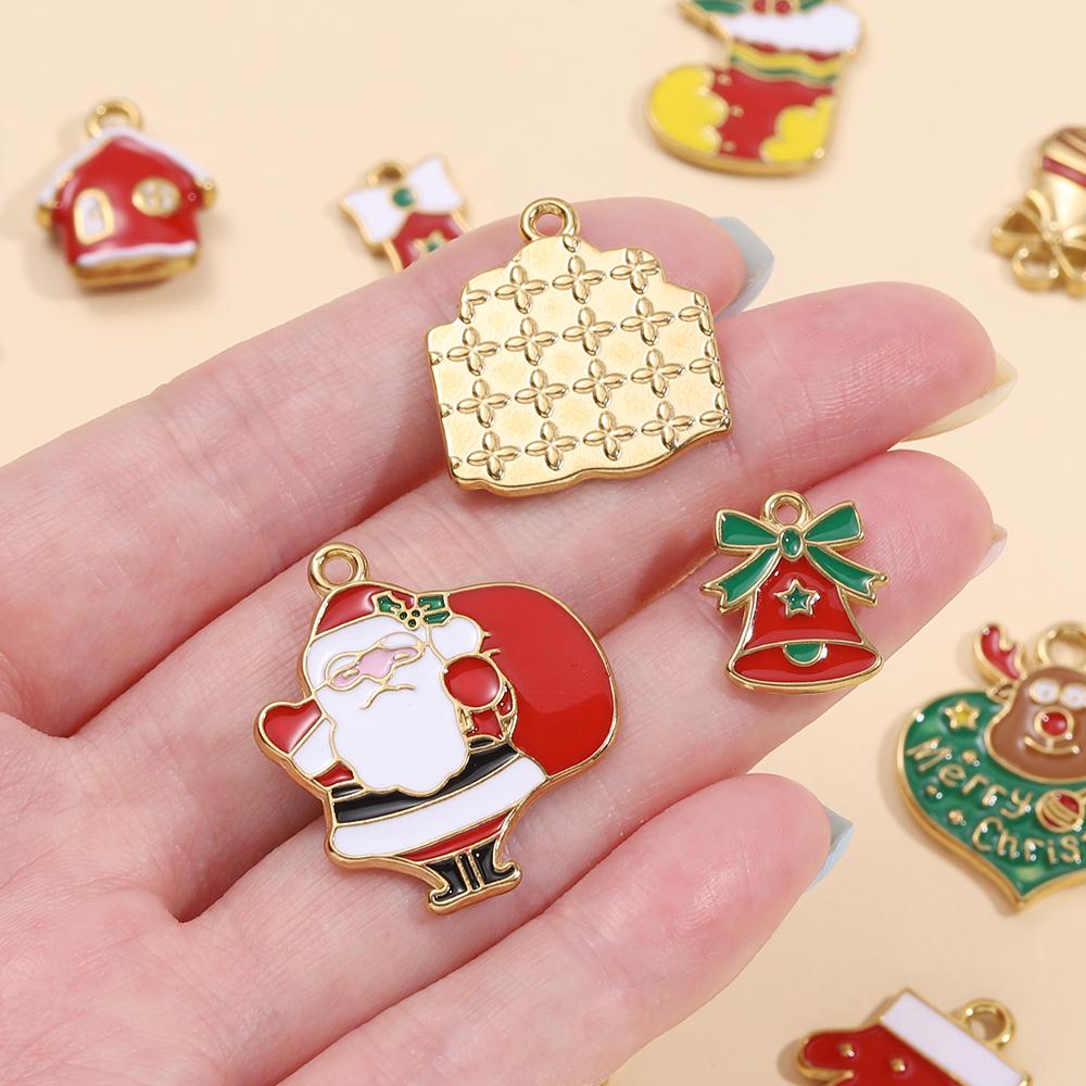 1pcs Stainless Steel Christmas Charms Gold Color Santa Claus Christmas Tree Enamel Pendants For DIY Earrings Necklaces Making