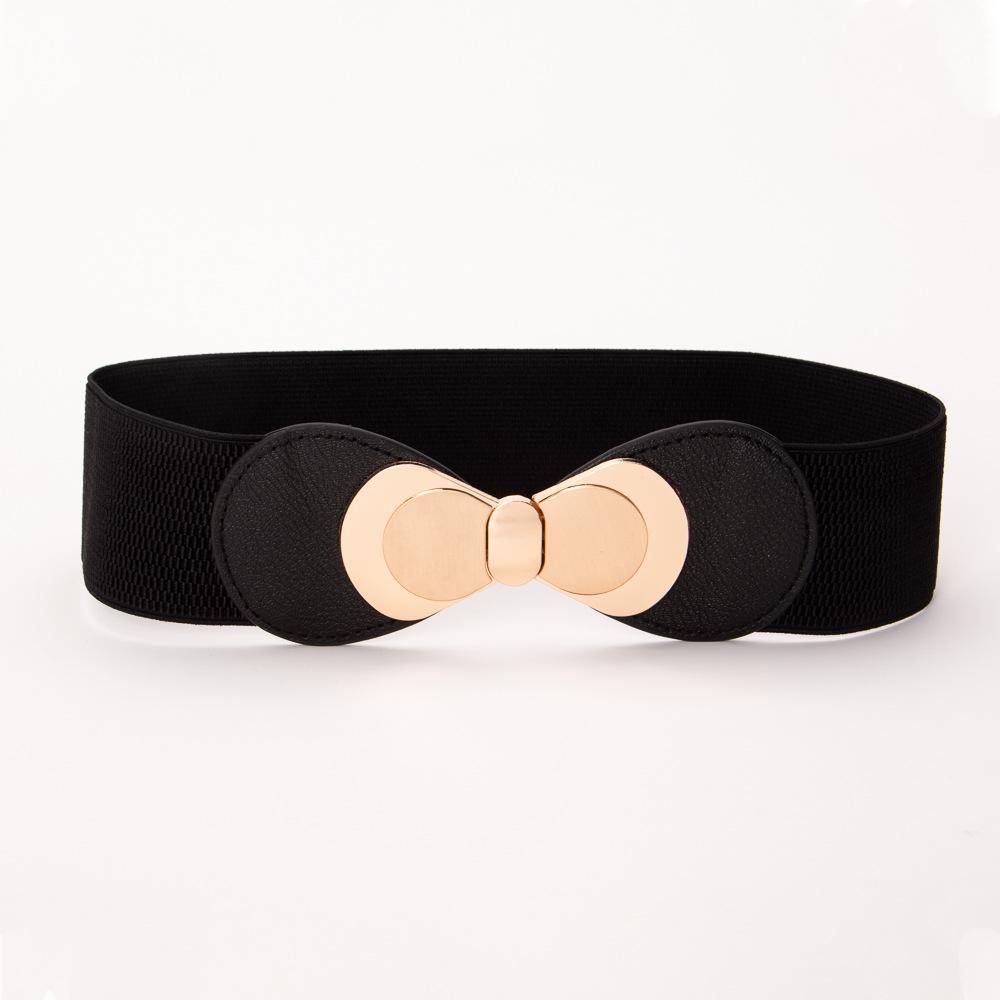 Women's New Fashion Bow Double Buckle Elastic Waist Belt - Versatile 6CM Wide Waistband Accessory for Dresses