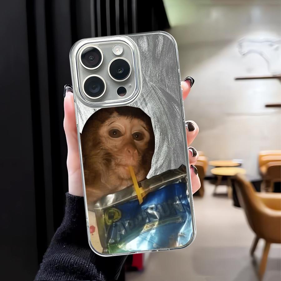 

Чехол Soft Shell для Apple iPhone 16 15 Air 13 Pro 14 12 11 17 pro max 16e 14 Plus Обезьяна Пьет Тренд iPhone 16