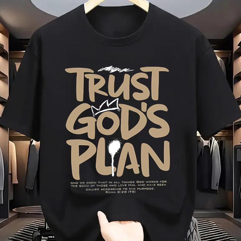 European sizes Men'S "Trust in God'S Plan" Graphic T-Shirt - Soft, , Short Sleeve, Summer Essential for Casual Attire, Everyday Tshirt