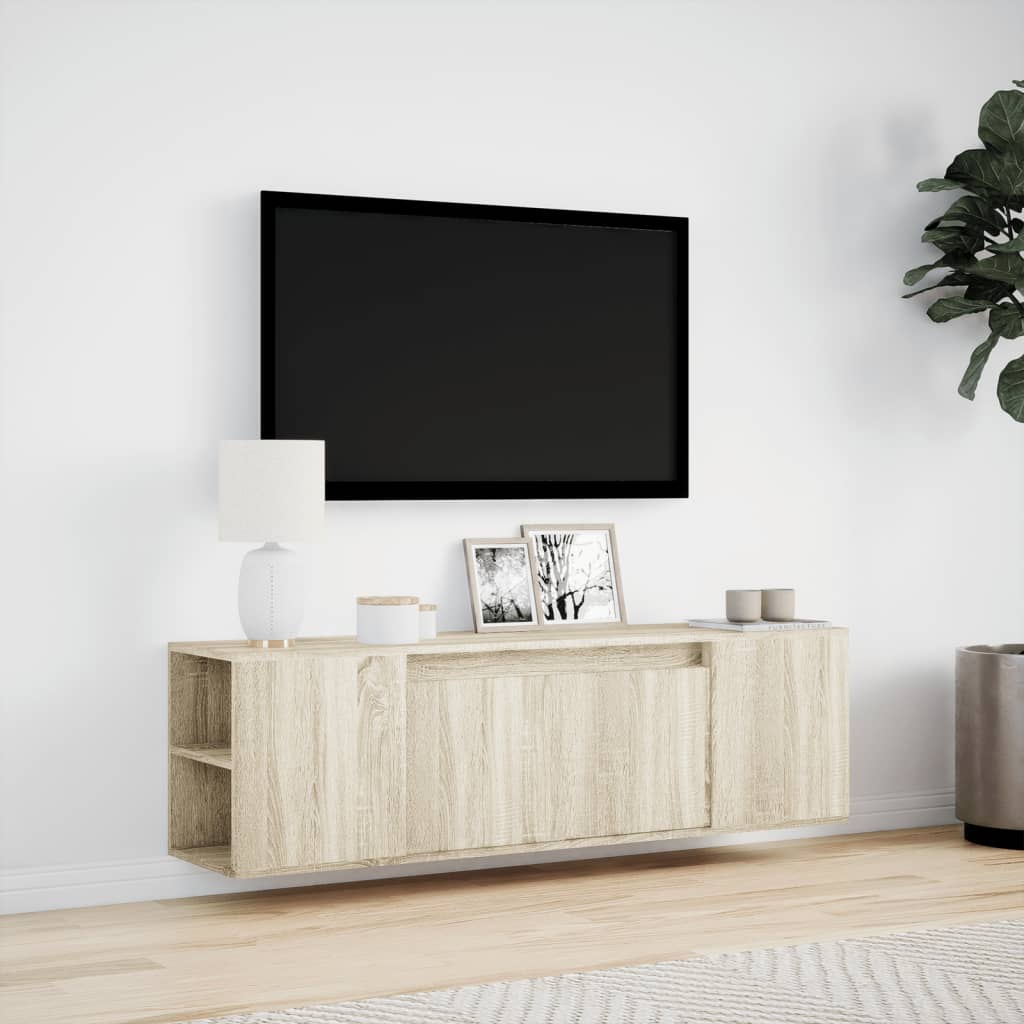 TV Wall Cabinet with LED Lighting Sonoma Oak Finish 135 x 31 x 39.5 cm