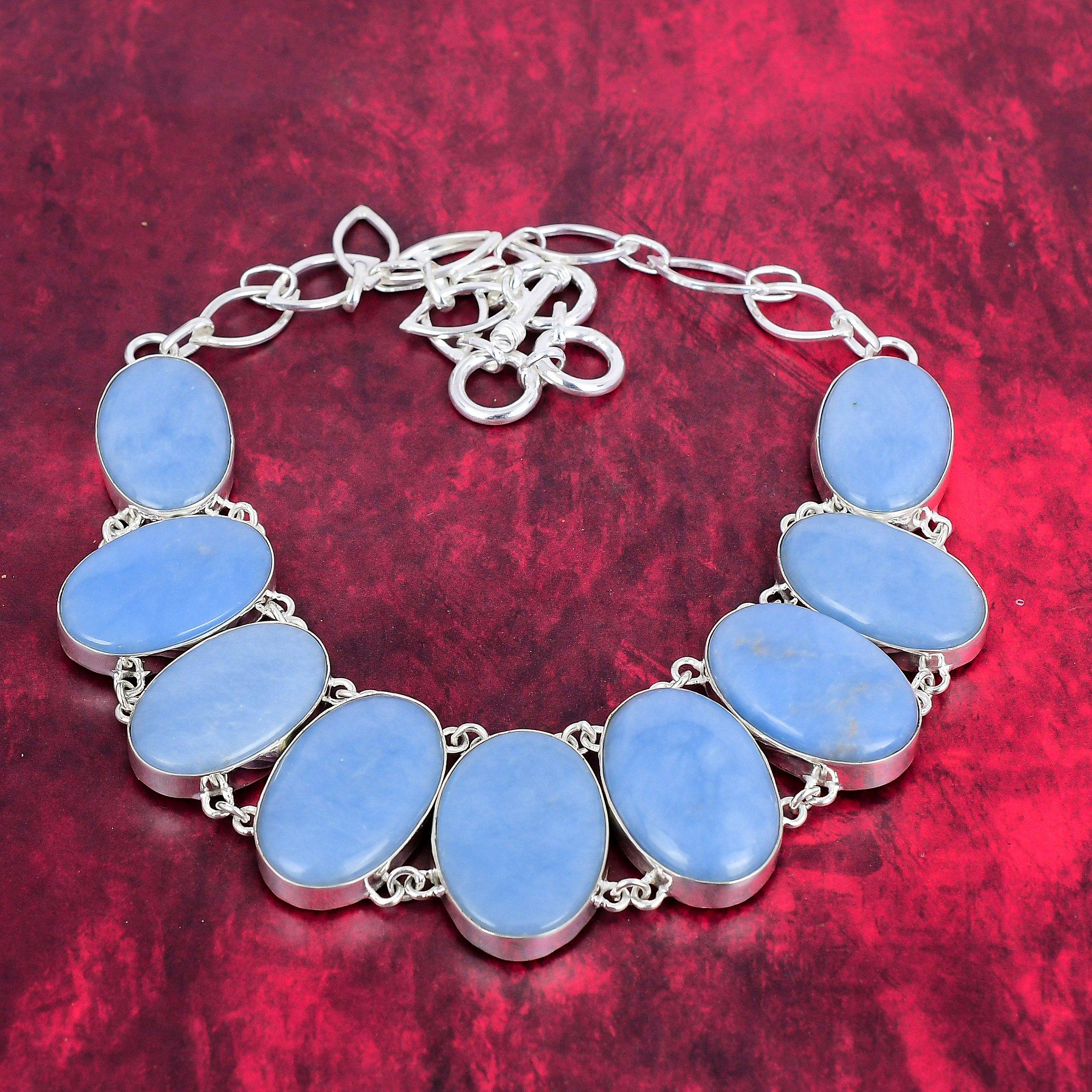 

Ожерелье ручной работы с драгоценными камнями Angelite, ожерелье из стерлингового серебра 925 пробы, ювелирные изделия уникального дизайна, регулируемое ожерелье-цепочка Adjustable with 18 inches синий