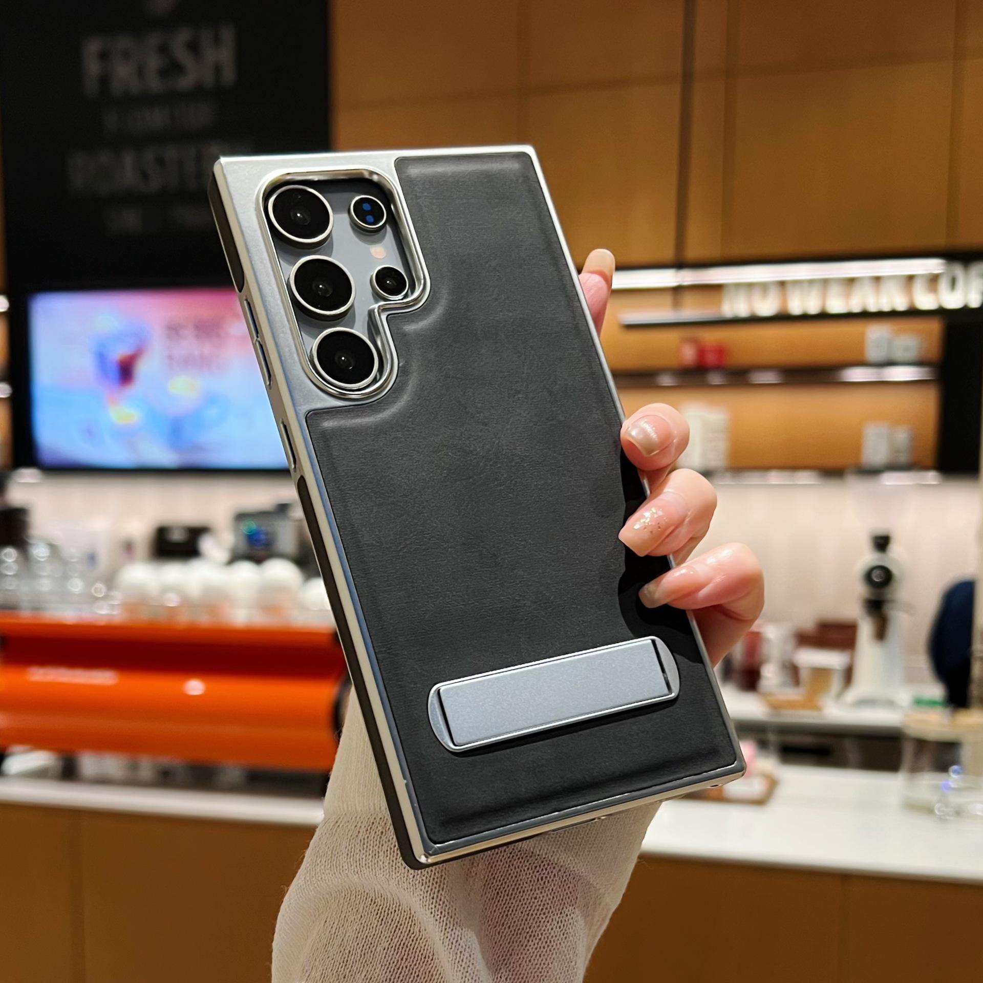 

Чехол для телефона Samsung S25ultra Невидимая подставка S24plus Кожаный чехол премиум-класса S23FE Противоударный защитный чехол Samsung S21Ultra чёрный