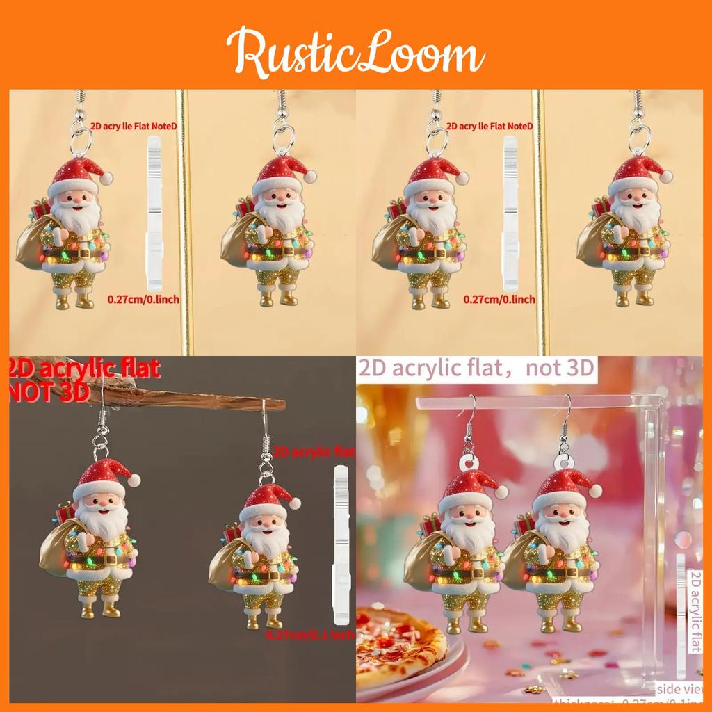 Santa Claus Acrylic Earrings With Silver Pins For Festive Holiday Gift