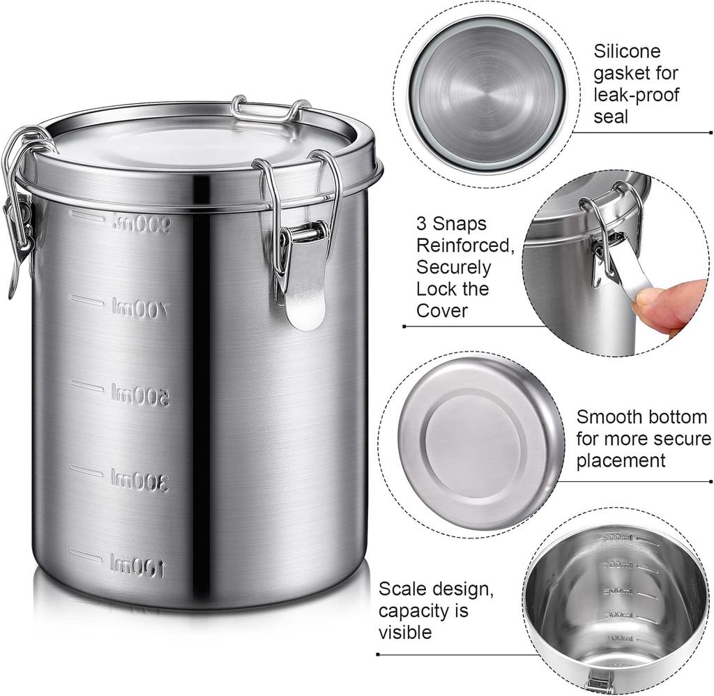 6 Pack 34 Oz Stainless Steel Airtight Food Canisters with Lids for Tea, Coffee, Sugar, Flour – Kitchen Pantry Storage