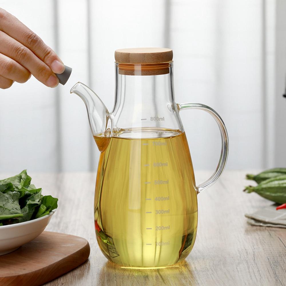 500/800ml Cooking Seasoning Bottle Dispenser Glass Olive Oil Sauce Vinegar Pot Bottles with Handle Lid Kitchen Cooking Container