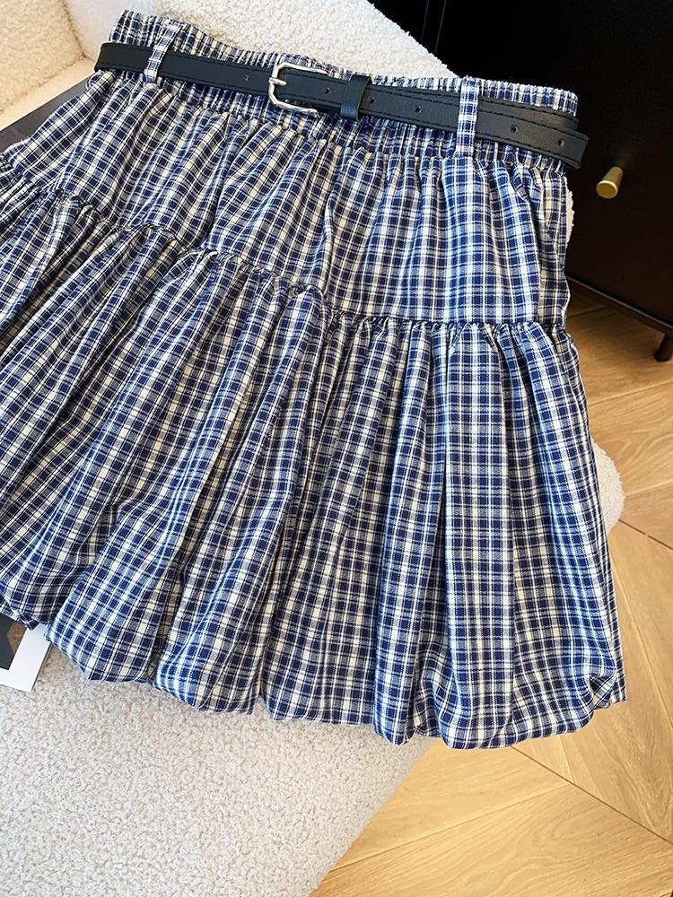 Plus Size Retro Plaid A-Line Skirt: Sweet Autumn Korean Style Fluffy Short Skirt