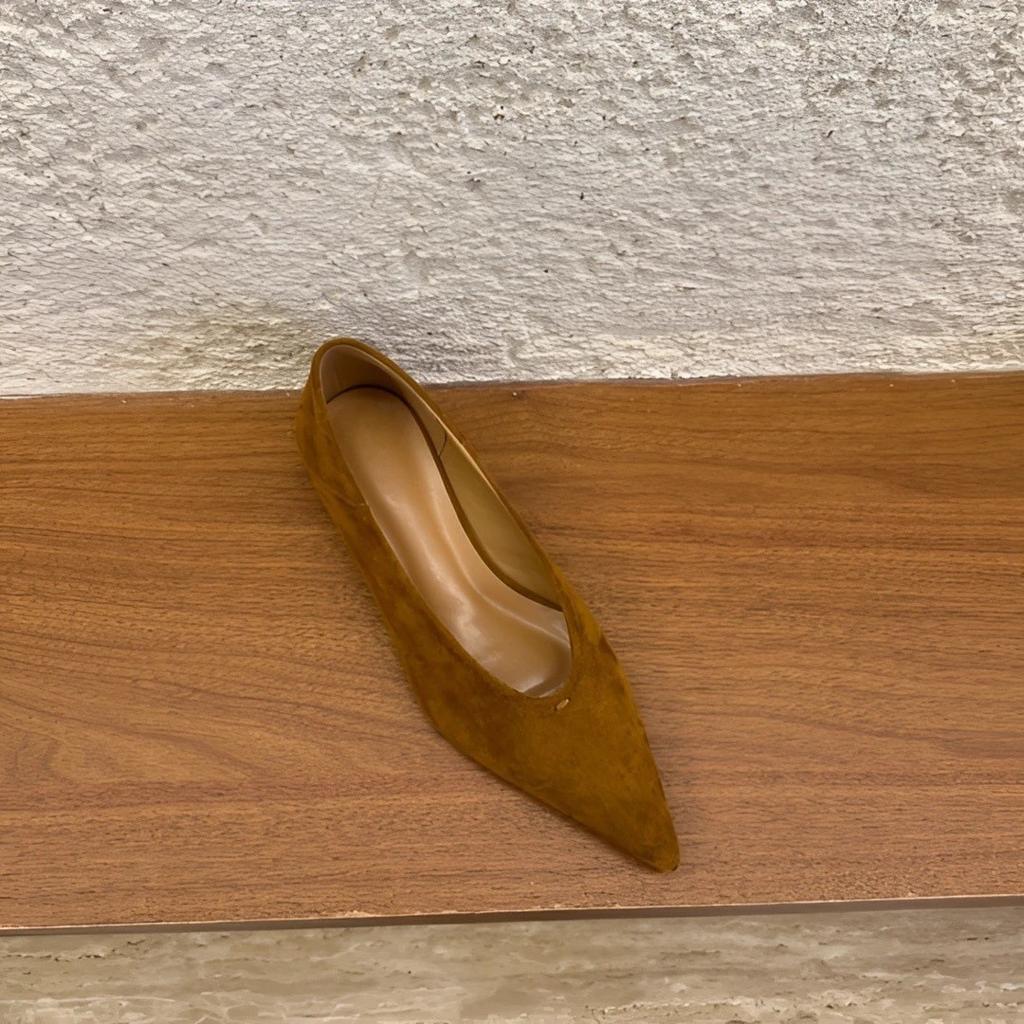 Retro pointed suede single shoes women's autumn and winter versatile one-pedal shallow mouth commuter work shoes