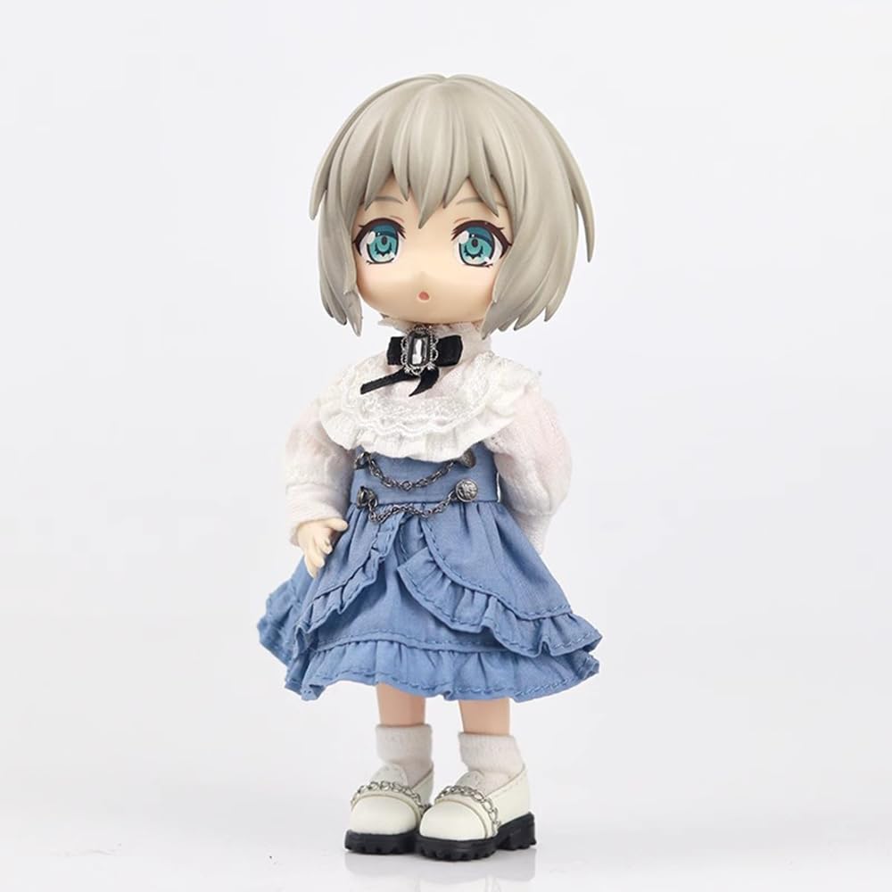 Obitsu 11 OB11 Size Outfit for Obitsu Doll 11cm Body: Blouse, Skirt, Dress with Ribbon, Lolita Style, Cute, 3-Piece Set (Blue)