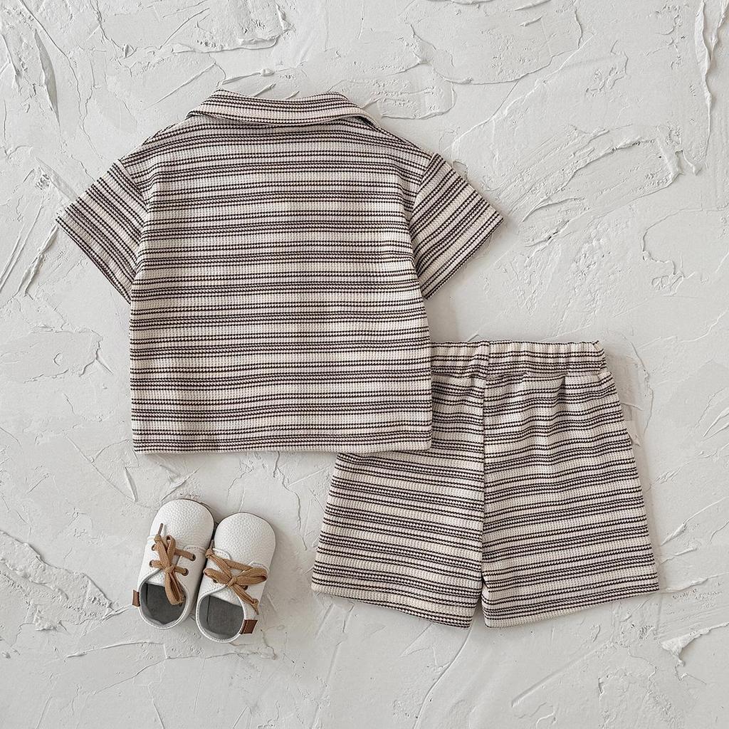 Korean Summer 2026: Boys' Striped Button Two-Piece Set